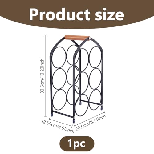 DICOSMETIC 1Pc Small Iron Wine Rack 6-Bottle Metal Wine Countertop Modern Freestanding Wines Holder Tabletop 8.11x4.94x13.23 Inch Large Bottle Organizer Holder for Home Bar Kitchen
