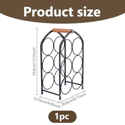 DICOSMETIC 1Pc Small Iron Wine Rack 6-Bottle Metal Wine Countertop Modern Freestanding Wines Holder Tabletop 8.11x4.94x13.23 Inch Large Bottle Organizer Holder for Home Bar Kitchen