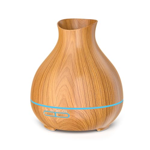 Aromatherapy Essential Oil Diffuser 550ml 12 Hours Wood Grain Aroma Diffuser with Timer Cool Mist Humidifier for Large Room, Home, Baby Bedroom, Waterless Auto Shut-off,7 Colors Lights Changing - color: Brown