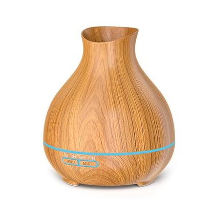 Aromatherapy Essential Oil Diffuser 550ml 12 Hours Wood Grain Aroma Diffuser with Timer Cool Mist Humidifier for Large Room, Home, Baby Bedroom, Waterless Auto Shut-off,7 Colors Lights Changing - color: Brown