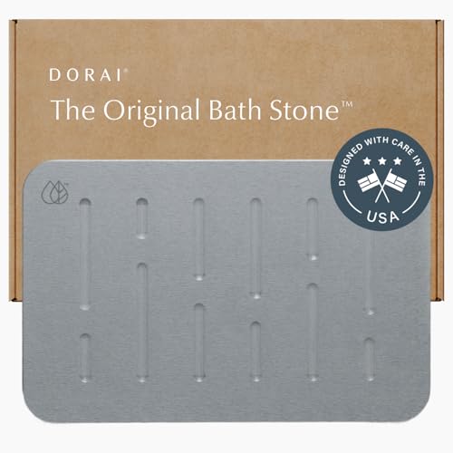 Dorai Home Stone Bath Mat - Premium Diatomaceous Earth Bath Floor Mats with Non-Slip Base, Fast-Drying Modern Shower Mat for Bathroom | Rain Ash - 23.6"x15.4" - color: Rain Ash, size: 1 Pack