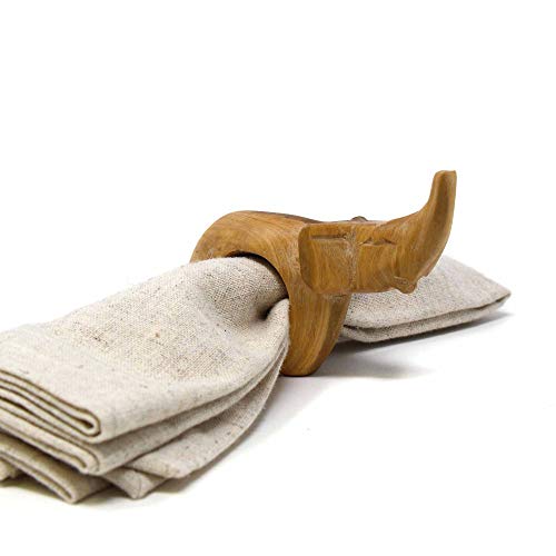 Handcarved Mahogany Wooden Napkin Ring Holders, Elephant, Set of 6 - Rustic Decor - color: Elephant