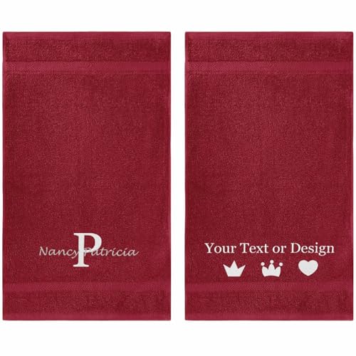 Personalized Passion 2pc Towels Set with Embroidered Name, Monogram - Super Soft & Highly Absorbent Turkish Cotton Hand Towels for Spa, Gym, Pool & Hotels - 16"x27" - Burgundy - color: Burgundy, size: 2 Pack Hand Towels (16"x27")