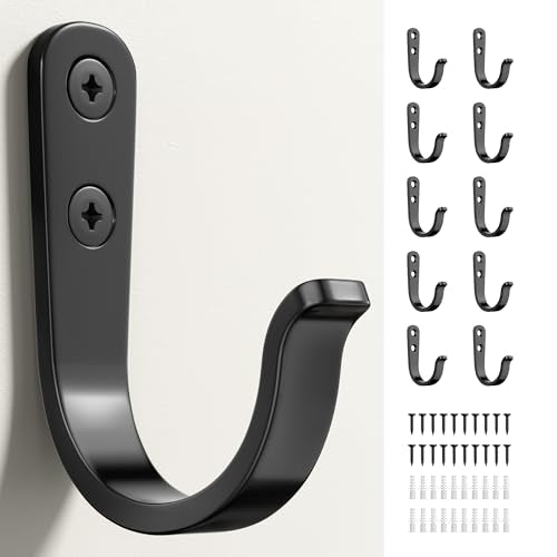 10Pcs Wall Hooks, Black Metal Coat and Towel Hooks, Holds Up to 40 lbs | For Bathroom, Kitchen, Closet, and Garage, For Hanging Coats, Towels, Hats, Keys, Bags,and Coffee Cups - color: Black, size: 10 Pack