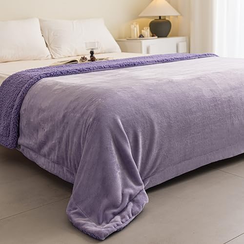 K.Garden Sherpa Throw Blanket for Couch Sofa, Super Soft Cozy Fuzzy Plush Fleece Reversible Thick Warm Blanket for Winter, Bed, Purple Solid 50 * 60 Inch - color: Purple Solid, size: Throw (50" x 60")