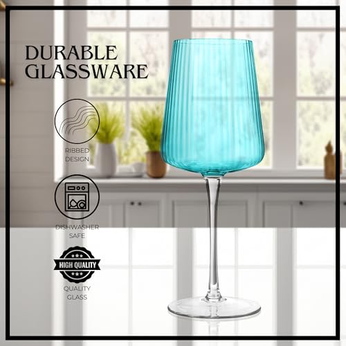 ARTLAND Soho Optic 14 oz Goblet, Set of 4 - Elegant Design, Versatile Use for Wine, Cocktails, Beverages, Durable Construction, Great for Gatherings, Easy to Clean, Thoughtful Gift Idea (Turquoise) - color: Light Turquoise, style: Goblet (4-Piece)