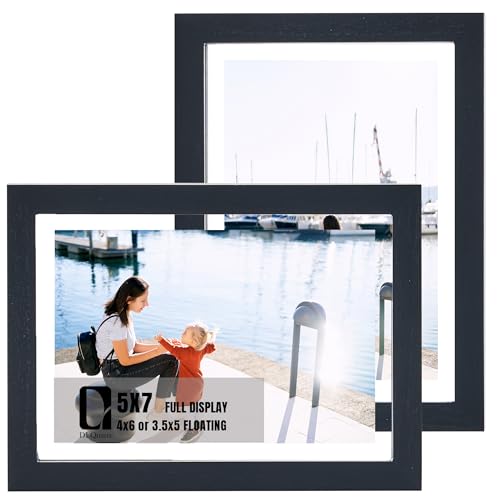 DLQuarts 5x7 Floating Picture Frames for 4x6/3.5x5 Photos, 2-Pack Solid Wood Double Polished Glass Floating Frame for Wall & Tabletop, Postcards and Any Size Photo up to 5x7 Display, Black - color: Charcoal Black, size: 5x7