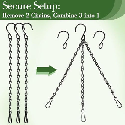 RAINFLOW 15PCS Hanging Plant Chain - Heavy Duty Hanging Basket Chain | Black Metal Chains for Hanging Plants, Birdbaths, Bird Feeders, Lanterns, Baskets, Indoor Outdoor Garden Decor