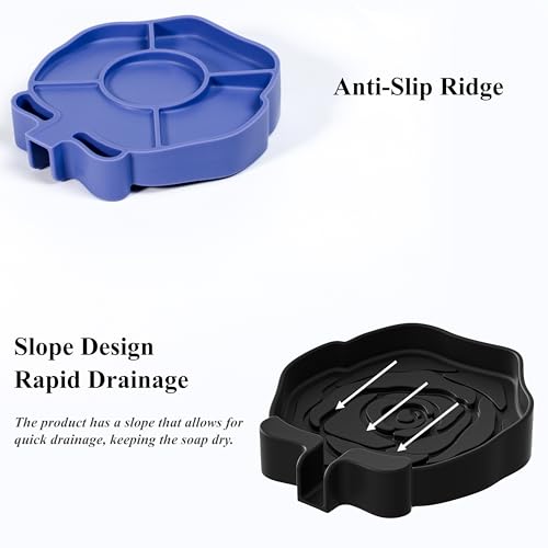 3PC Self-Draining Silicone Soap Dish, Soap Holder/Tray/Saver for Shower, Bathroom, Kitchen, Bathtub, Keep Soap Dry and Easy to Clean (Dark Color) - color: Dark Color