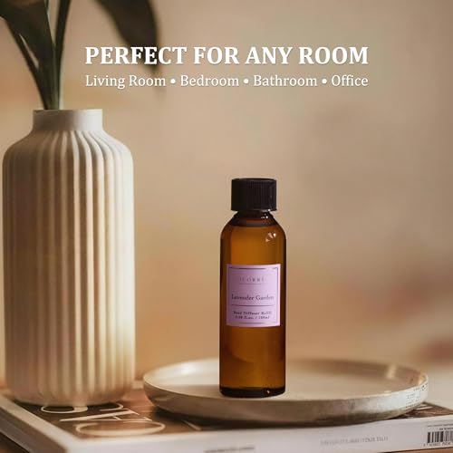 Reed Diffuser Set, 10.2oz Scented Oil Refill 3 Pack, Cashmere Vanilla, Ocean Mist, Lavender Garden, Long Lasting Oil Diffuser Refill with 18 Sticks for Bathroom & Bedroom
