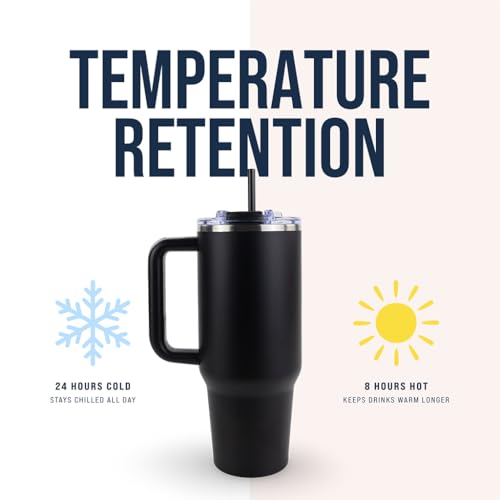 Hogg Big Swig 40oz Tumbler with Handle and Straw - Black, 40 oz Tumbler, Insulated Cup with Handle, 40oz Water Bottle with Straw, Thermal Cups, Leak Proof Lid, Travel Mugs, Stainless Steel - color: Black