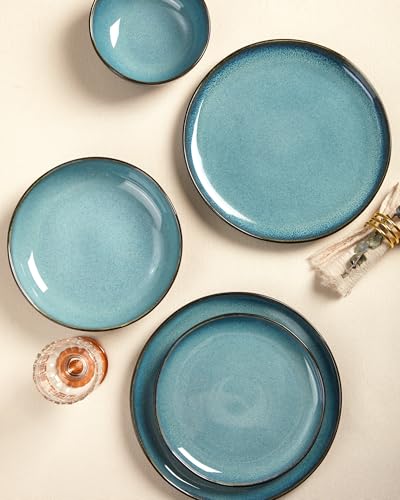 Ceramic Dinnerware Sets for 4, 16pcs Plates and Bowls Sets Dish Set | Stoneware Dishware sets, Microwave & Dishwasher Safe, Cereal Bowls and Dinner Plates Set, Stackable Dishes Set, Green Black - color: Green Black, size: Set (16pcs)