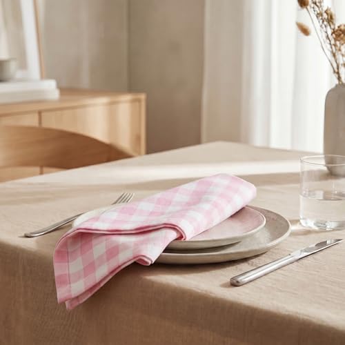 Urban Villa Cloth Napkins Cotton 12x12 (Set of 12) Pink/White - color: 017 Pink/White Checks, size: 20" x 20" (Set of 12)