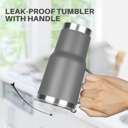 20 oz Tumbler with Handle, Stainless Steel Insulated Tumbler with Lid and Straw, Double Wall Vacuum Coffee Mug Tumbler, Insulated Coffee Thermal Cup for Cold and Hot (Grey, 20 Ounces) - color: Gray, size: 20 Ounces