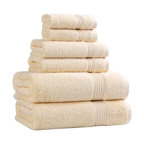 Superior Egyptian Cotton 6-Piece Towel Set, Bathroom Essentials, Towels For Bathroom, Apartment, Airbnb, Guest Bath, Face, Hand, Bath Towels, Washcloths, Absorbent, Fast Drying, Canary - color: Canary, size: 6 Piece Towel Set