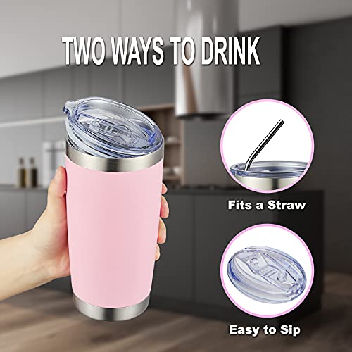 COMOOO 20oz Tumbler Bulk Double Wall Vacuum Insulated Travel Mug, Stainless Steel Tumbler with Lid and Straw Durable Powder Coated Insulated Coffee Cup for Cold & Hot Drinks (pink, 4 pack - color: Pink
