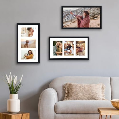 Fixwal 8x14 Collage Picture Frame, Holds Three 4x6 Photos, PVC | Shatter Resistant Plastic Cover, Wall or Tabletop Decor - size: 8x14（3-4x6）