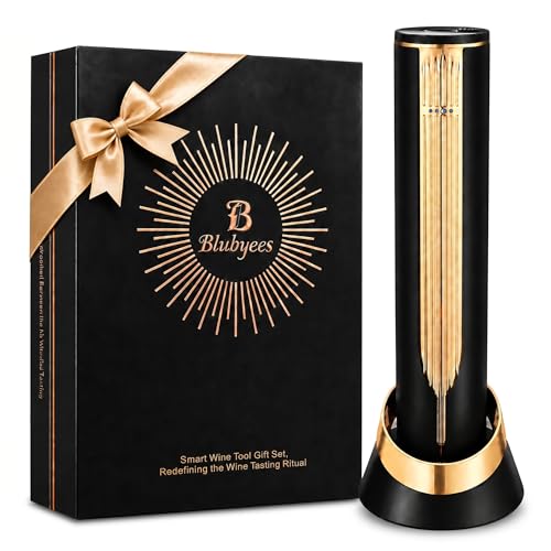 BLUBYEES Rechargeable Electric Wine Bottle Opener with Charging Base | Automatic Touch-Activated Cork Removal and Ejection, Built-in Magnetic Foil Cutter, Wine Gifts for Men and Women - color: Gold