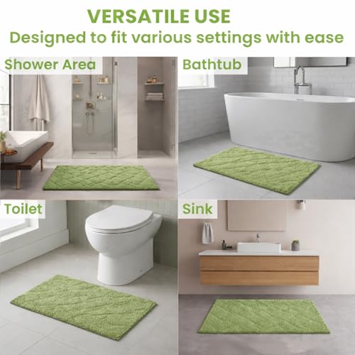 C23 20"x32" 100% Cotton Washable Bath Mat - 210 GSF Non-Slip Rug, Sage - color: Sage