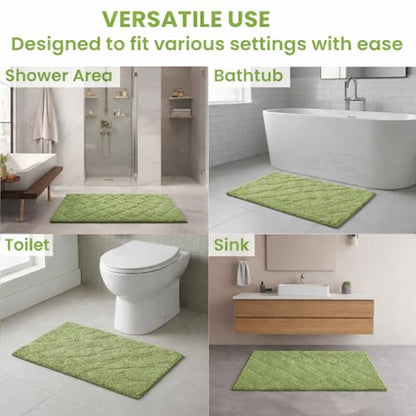 C23 20"x32" 100% Cotton Washable Bath Mat - 210 GSF Non-Slip Rug, Sage - color: Sage