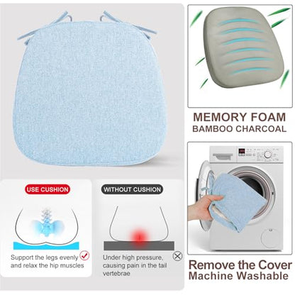 SINOSSO 1 Pack Memory Foam Chair Cushions for Dining Chair, Friendly Woven Fabric 16" U-Shape Comfortable Kitchen Chair Pad, Removable Slip Resistant Seat Cushion (1 Piece, Water Blue) - color: Water Blue