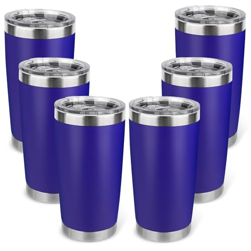 20oz Stainless Steel Tumbler Bulk with Lid, Travel Mug - Double Wall Vacuum Powder Coated Cup - Dark Blue, 6 Pack - color: Dark Blue, size: 6 Pack