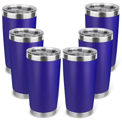 20oz Stainless Steel Tumbler Bulk with Lid, Travel Mug - Double Wall Vacuum Powder Coated Cup - Dark Blue, 6 Pack - color: Dark Blue, size: 6 Pack
