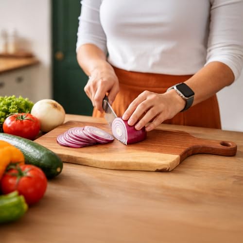 GoCraft Acacia Wood Live Edge Cutting Board – Rustic Handcrafted Charcuterie Board with Handle, Wooden Cheese Tray, Serving Platter, Chopping Block for Kitchen & Farmhouse Décor (Large) - size: 21"L x 12"W