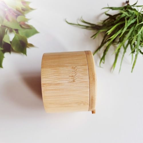 GSHLLO Wooden Salt Storage Box Small Wood Salt Cellar Kitchen Sea Salt Holder Round Spice Box Table Salt Saver Jar Pepper Cellar Bowl Container with Swivel Lid and Spoon for Home