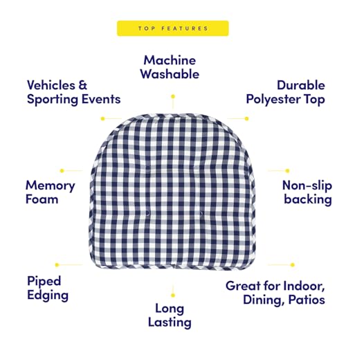 Sweet Home Collection Chair Cushion Memory Foam Pads Tufted Slip Non Skid Rubber Back U-Shaped 17" x 16" Seat Cover, 2 Count (Pack of 1), Checkered Navy/White - color: Checkered Navy/White, size: 2 Pack, style: Foam Pads