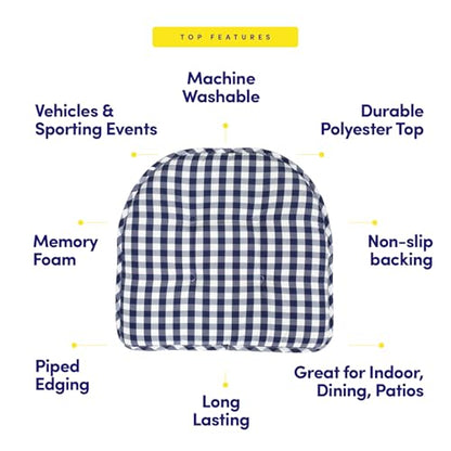 Sweet Home Collection Chair Cushion Memory Foam Pads Tufted Slip Non Skid Rubber Back U-Shaped 17" x 16" Seat Cover, 2 Count (Pack of 1), Checkered Navy/White - color: Checkered Navy/White, size: 2 Pack, style: Foam Pads