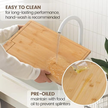 Kikcoin Bamboo Cutting Boards for Kitchen, Extra Large Wood Cutting Board with Rotating Kickstand & Juice Groove, Wooden Chopping Board for Meats Veges Fruits, Heavy Duty Serving Tray, 17 x 11.3 inch - size: 17"L x 11.3"W