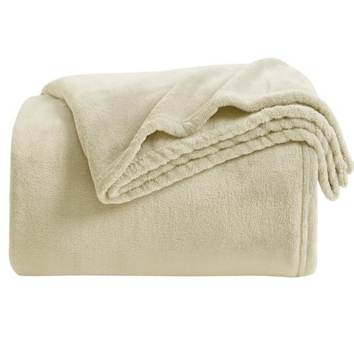 KMUSET Fleece Blanket Grey Queen Size Lightweight Cozy Plush Microfiber Solid Blanket Factory Shop - color: Beige, size: Queen(90"x90")