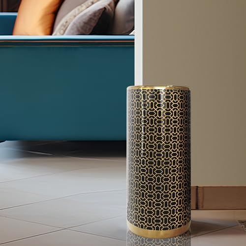 ZOEJADE 18" High Black Gold Umbrella Stand Entryway Walking Stick Holder | Minimalist Luxury Ceramic Umbrella Stand Porcelain Floor Vase for Entryway Porch Indoor Holds Canes and Walking Sticks