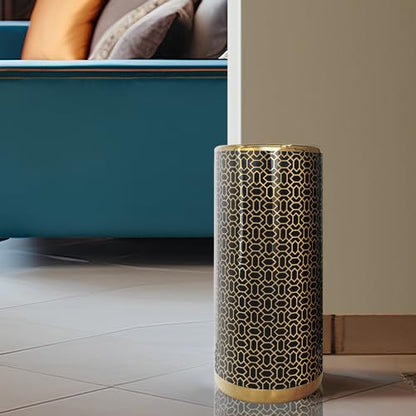 ZOEJADE 18" High Black Gold Umbrella Stand Entryway Walking Stick Holder | Minimalist Luxury Ceramic Umbrella Stand Porcelain Floor Vase for Entryway Porch Indoor Holds Canes and Walking Sticks