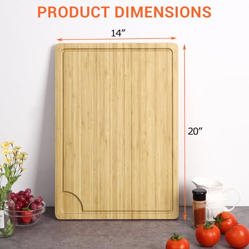 Large Cutting Board for Kitchen, 20 x 14 Inch Bamboo Wood Butcher Chooping Board with Juice Groove, Reversible Cheese Board Charcuterie Serving Tray - color: Natural, size: 20"L x 14"W