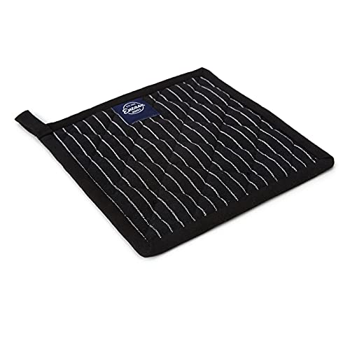 Encasa XO Pot Holders, Quilted Kitchen Hot Pads 8"x8" Butcher Stripes Black | 100% Eco-Friendly Cotton | Thick Cotton Padding Insulation | Convenient Hanging Loop | Set of 2 - color: Butcher Stripes Black