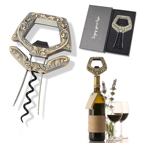 3 in 1 Ah So Wine Opener Two Prong Vintage Cork Remover Bronze | Opens vintage and fragile wine bottles effortlessly without breaking old corks Durable 3-in-1 zinc alloy design - color: Bronze