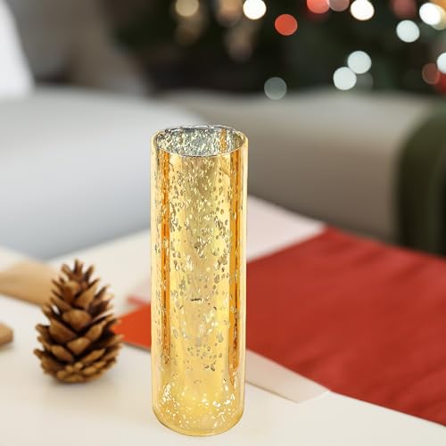 WGVI Hurricane Candle Holder Sleeve, W: 3", Ht: 10", Gold Speckled Glass Cylinder Open Both Ends, Chimney Tube Shade, 2 Pieces - color: Gold Speckle, size: 3x10"H
