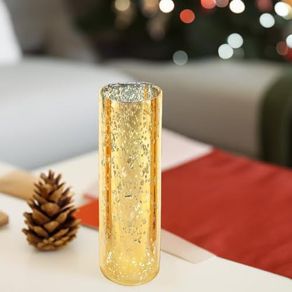 WGVI Hurricane Candle Holder Sleeve, W: 3", Ht: 10", Gold Speckled Glass Cylinder Open Both Ends, Chimney Tube Shade, 2 Pieces - color: Gold Speckle, size: 3x10"H