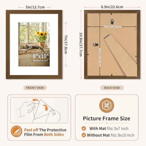 8x10 Wooden Picture Frames Set of 3 Walnut Photo Frame Wall Table Display | Sturdy MDF 8x10 frames with mat clear plexiglass Hangs on wall stands on table family pics weddings diplomas home or office - color: Walnut, size: 8x10