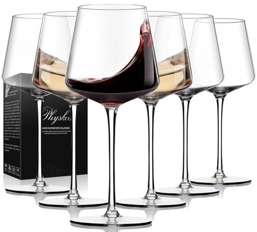 Physkoa Wine Glasses Set 6-18oz-LeadFree Wine Glass with Long Stem,Clear Stemmed Wine Glasses【HandBlown Glassware】 Crystal Wine Gifts for Women Birthday Wedding - style: 6 Count