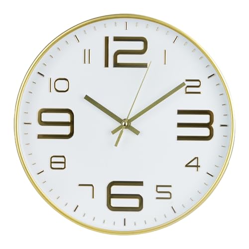 Wall Clock Modern Non-Ticking Battery Operated Wall Clocks Silent Quartz Movement Round Decor Clock Trendy and Practical Simple Style Best Gift for Office/Home/School (White-Gold, 12 inch) - color: White-gold