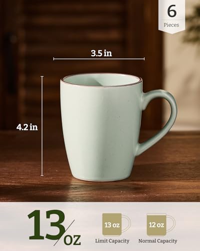 famiware Venus Coffee Mugs Set of 6, 13 oz Ceramic Stoneware Mug Cup Set | Coffee Mug with Handle for Tea, Latte, Cappuccino, Cocoa, Milk, Microwave and Dishwasher Safe, Light Green - color: Light Green, size: 6pcs