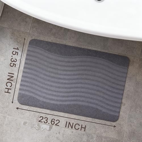 Stone Bath Mat, Diatomaceous Earth Shower Mat, Fast-Drying Bathroom Floor Mat, Absorbent Non-Slip Diatomite Mats for Bathtub, Grey Wave - color: Wide Wave-24*16-1 Pack