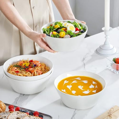 MALACASA 60 OZ Large Salad Soup Bowls Set of 4, White Ceramic Bowls | Deep Bowls for Kitchen, Family Salad, Ramen, Pasta, Pho, Fruit, Microwave & Dishwasher Safe Gift Set, Series REGULAR - size: 60oz(4pcs)