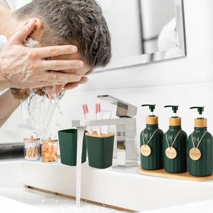 XLHOMO Bathroom Set 17PCS Bathroom Accessories with Trash Can 3PCS Lotion Soap Dispenser,Bathroom Accessories Set Green Bathroom Sets for Bathroom Decor - size: Bath Set, style: Dark Green