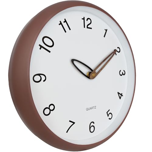 Wall Clock, 12 Inch Wall Clocks Battery Operated, Silent Non Ticking Analog Clock with Large Numbers, Cream Modern Wooden Hands Clocks for Living Room Bedroom Kitchen Hotel Farmhouse, Brown