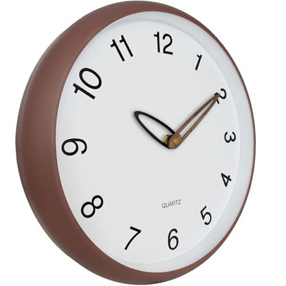 Wall Clock, 12 Inch Wall Clocks Battery Operated, Silent Non Ticking Analog Clock with Large Numbers, Cream Modern Wooden Hands Clocks for Living Room Bedroom Kitchen Hotel Farmhouse, Brown
