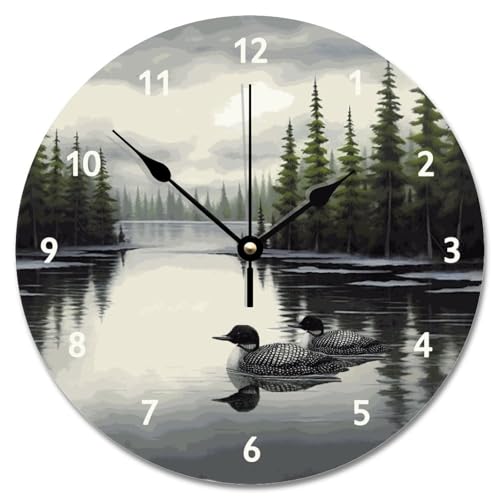 Loon Rustic Wall Clock Lake Time Large Wooden Wall Clocks Battery Operated 10 Inch Non-Ticking Farmhouse Decor for Office Home Decor Wedding Birthday Housewarming Gift - color: Style-9, size: 10x10 in